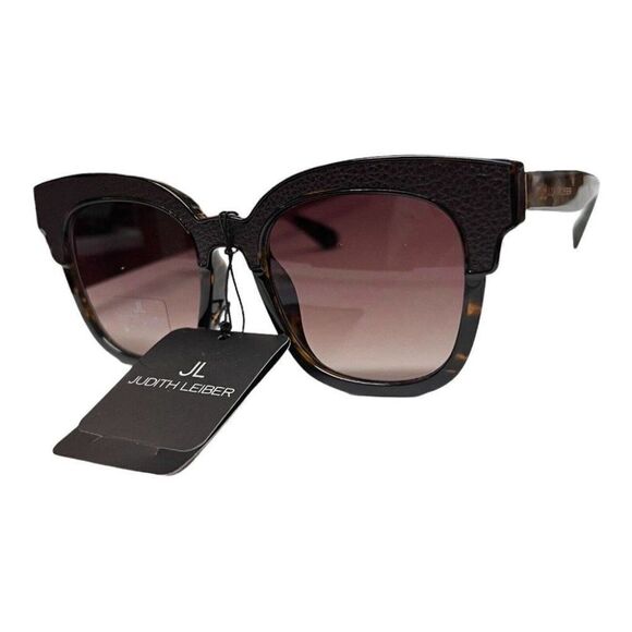 Judith Leiber Uva Sunglasses Brown Tortoise Square‎ Classic Cat Eye Textured main image 3